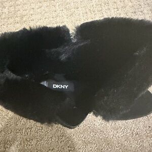 DKNY Black Faux Leather Label with Gold Print
